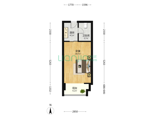 云汇中心 1室0厅1卫 45平方