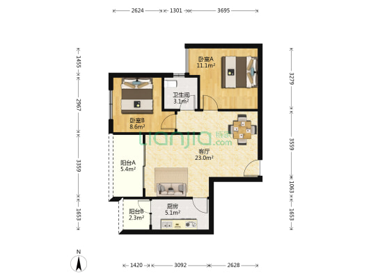浒溪小区二期 2室1厅1卫 75平方