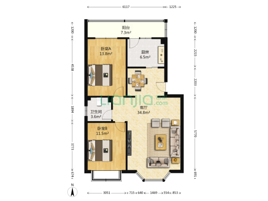 迎春苑 2室1厅1卫 95平方