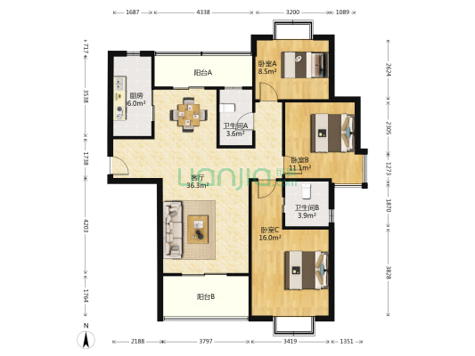 馨座佳园 3室1厅2卫 131平方