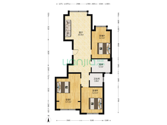 尚郡小区 3室1厅1卫 111平方