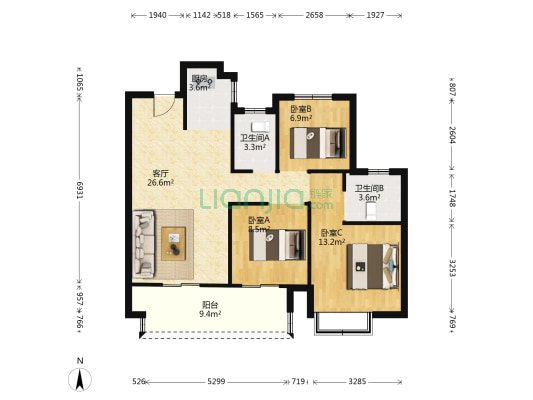 友邦公馆二期 3室1厅2卫 102平方