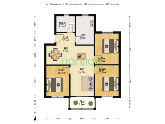 王大郢恢复楼 3室2厅1卫 92平方