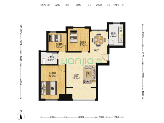财信圣堤亚纳小区 3室1厅1卫 91平方