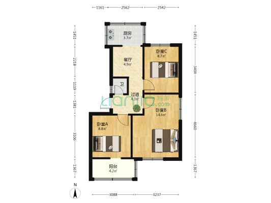 马街中路 3室1厅1卫 60平方