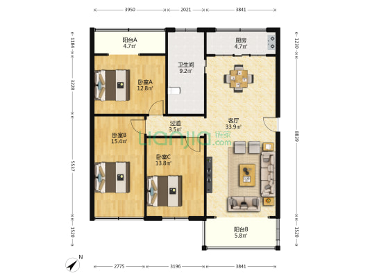 中医院宿舍 3室1厅1卫 118平方