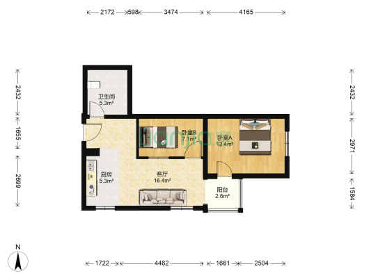 慧时欣园一期 2室1厅1卫 72平方