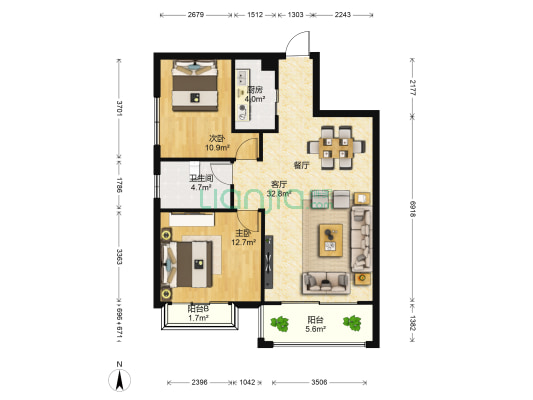 帝和华庭 2室1厅1卫 89平方