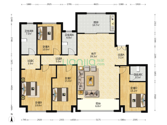 碧桂园云顶二期 4室1厅3卫 190平方