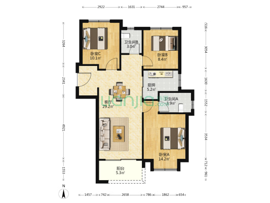 保利时光印象 3室1厅2卫 112平方