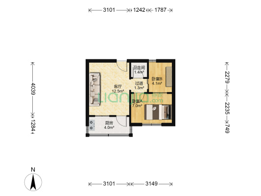 洮南路6号 2室1厅1卫 36平方