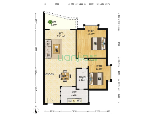 怡东苑 2室2厅1卫 88平方