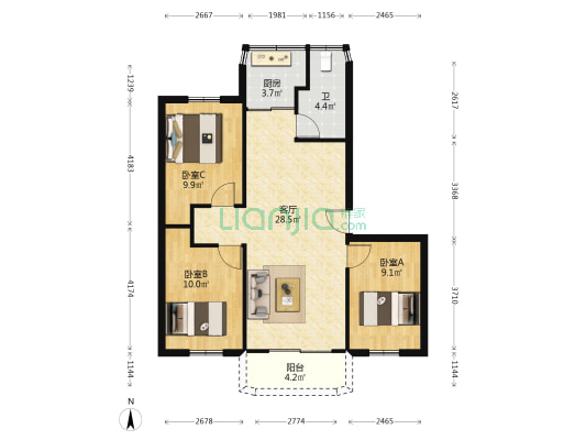 罗湖区委宿舍 3室1厅1卫 86平方