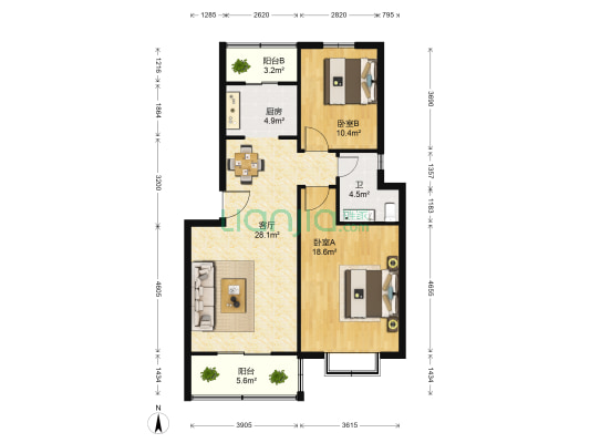 绿茵港湾 2室1厅1卫 88平方