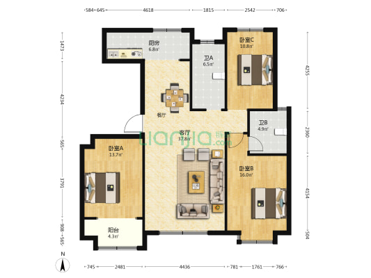 白鹭湾叁号院 3室1厅2卫 134平方