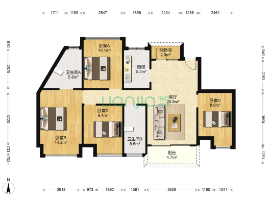 君悦豪园 4室1厅2卫 118平方
