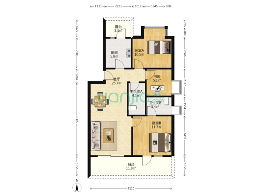歌林小镇 3室1厅2卫 106平方