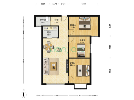 璀璨时代 3室1厅1卫 107平方