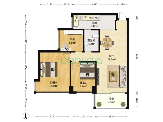 半岛 · 旺角 3室1厅1卫 89平方