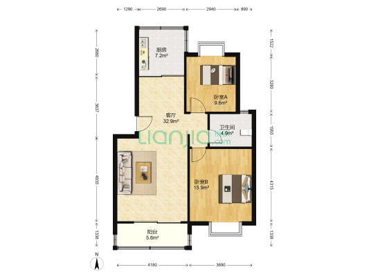 湖畔翠庭 2室1厅1卫 87平方