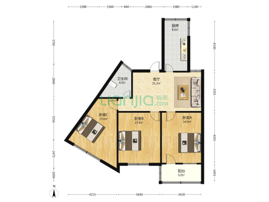 安居小区 3室1厅1卫 104平方