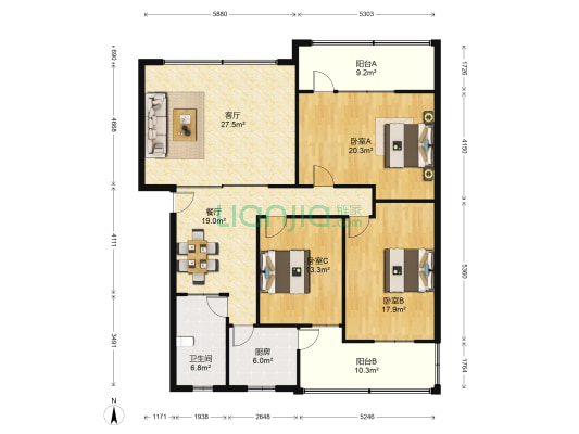 西安路一段141号 3室2厅1卫 134平方