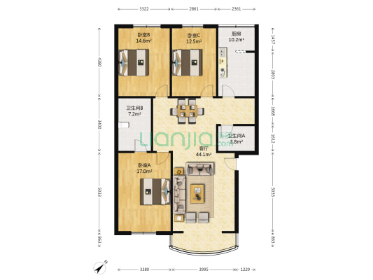 百合园 3室1厅2卫 123平方
