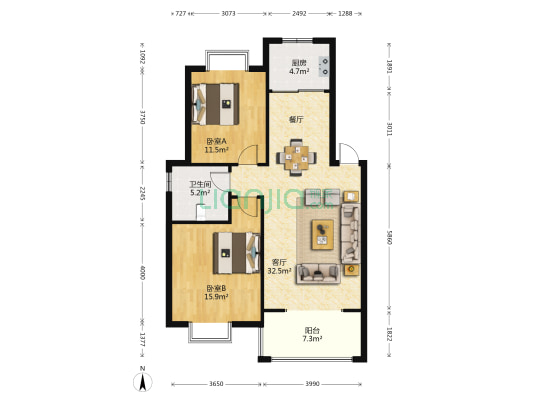 都市晴园艳阳邸 2室1厅1卫 98平方