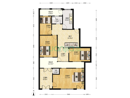 金山社区影剧院宿舍 4室1厅2卫 79平方