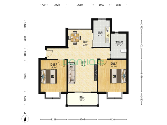 广盛佳苑 2室2厅1卫 90平方