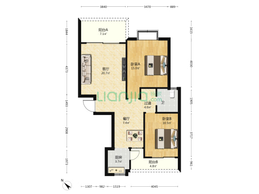 海口海航城 2室2厅1卫 93平方
