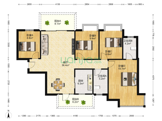 新希望·大唐·锦悦青山 4室1厅2卫 130平方