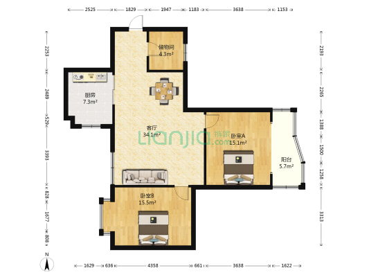 盛庭苑 2室1厅0卫 113平方
