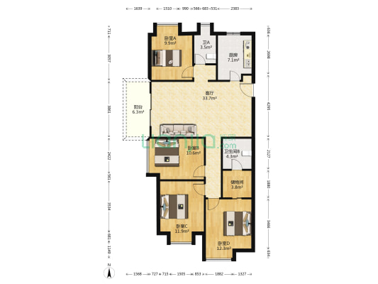越秀逸府 4室1厅2卫 137平方