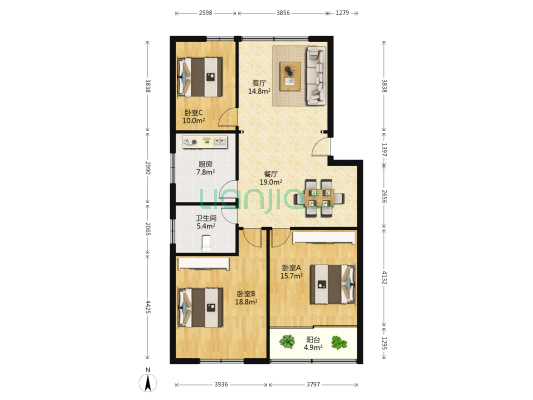 书香名苑 3室2厅1卫 114平方