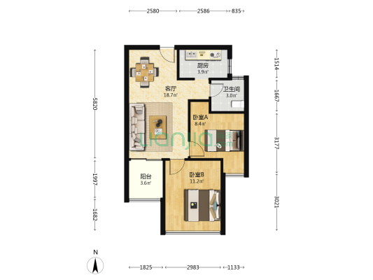 永福苑 2室1厅1卫 65平方