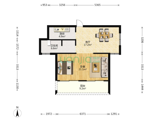 凯悦金领公寓 1室1厅1卫 88平方