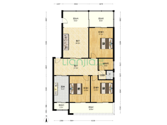 物资局小区 3室2厅1卫 129平方