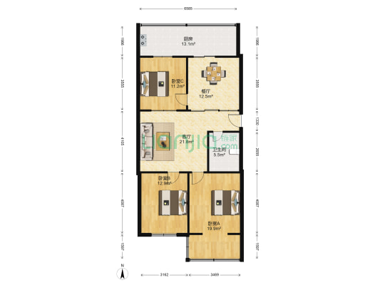 省建材局宿舍院 3室2厅1卫 104平方