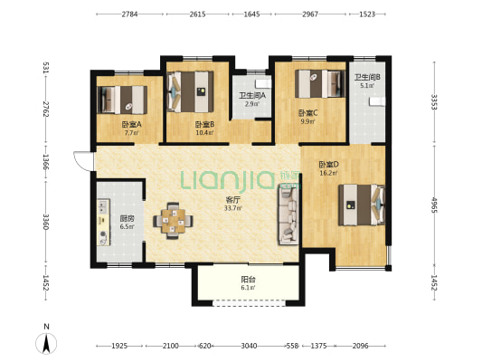 明珠金沙湾 4室1厅2卫 129平方