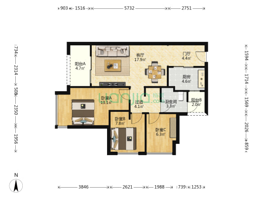 万科招商理想城致远 3室1厅1卫 83平方