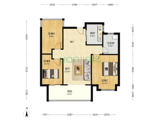 水沐未来城 3室1厅1卫 96平方