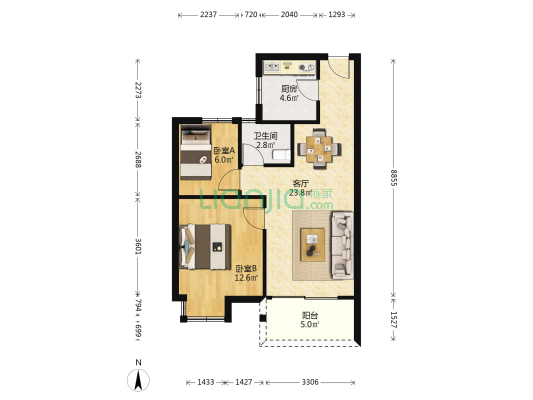 欣如雅苑 2室1厅1卫 77平方