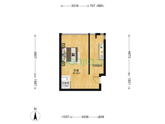 东城大厦 1室0厅1卫 49平方