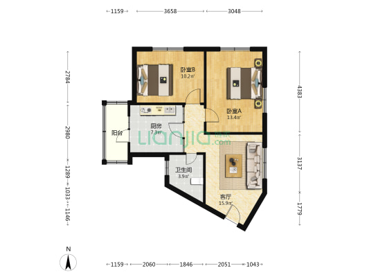 西工路 2室1厅1卫 68平方