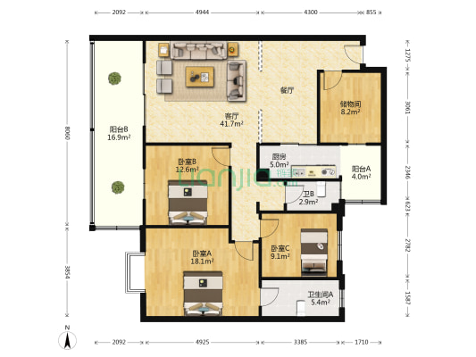 力元新城 3室1厅2卫 147平方