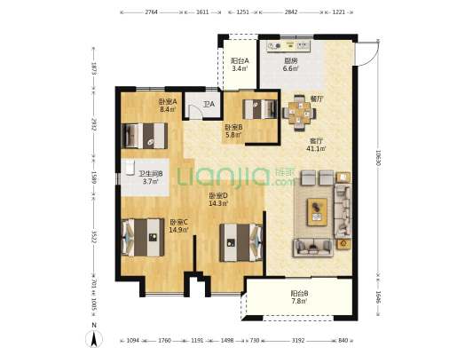 碧桂园融府 4室1厅2卫 135平方