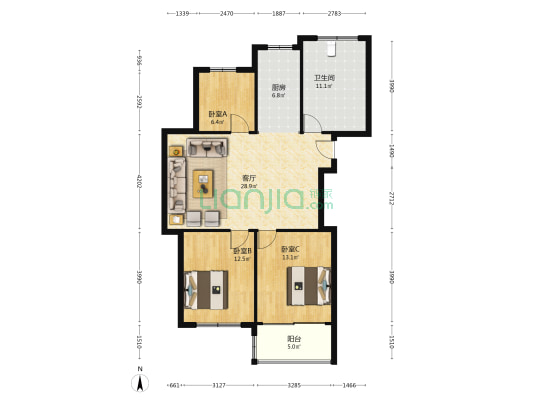 南园星城A区 3室1厅1卫 110平方
