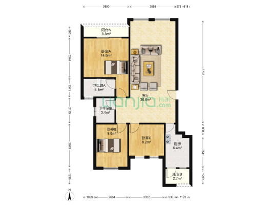 富盈御墅莲峰 3室1厅2卫 104平方