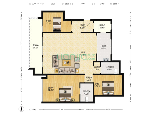 保利公园2010 3室1厅2卫 146平方